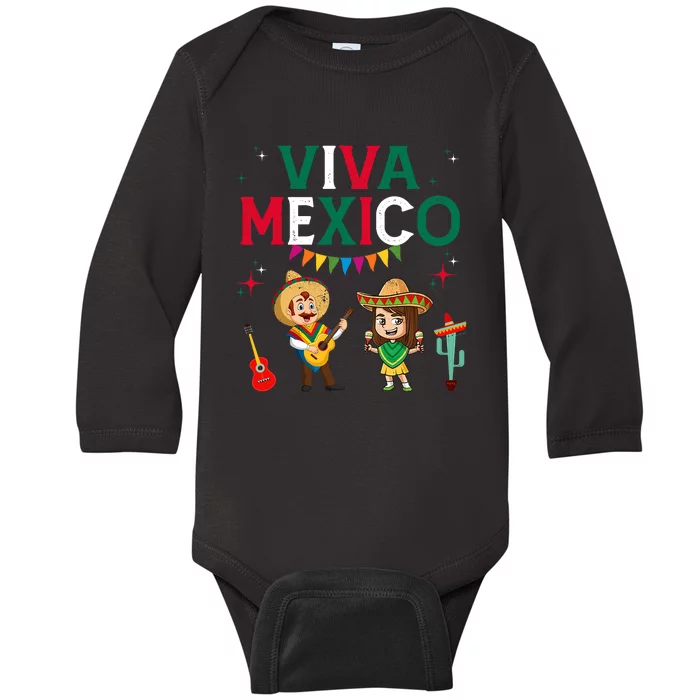 Viva Mexico Boy Girl Maracas Guitar Mexican Independence Baby Long Sleeve Bodysuit