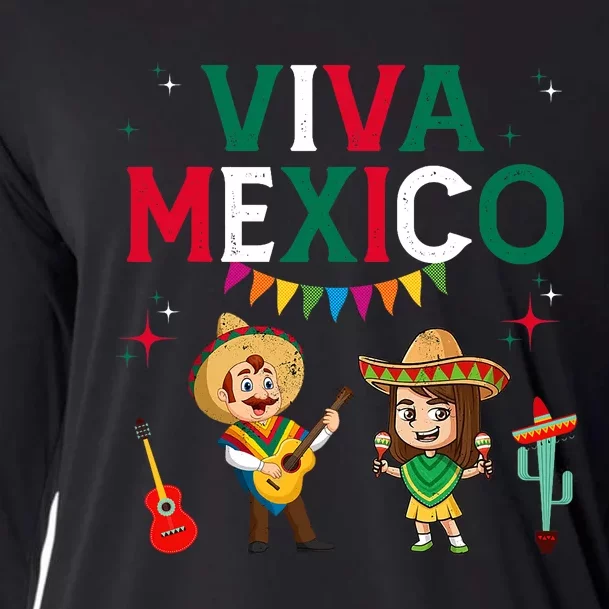 Viva Mexico Boy Girl Maracas Guitar Mexican Independence Cooling Performance Long Sleeve Crew