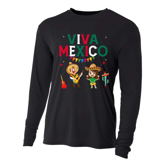 Viva Mexico Boy Girl Maracas Guitar Mexican Independence Cooling Performance Long Sleeve Crew