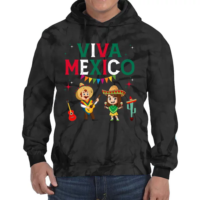 Viva Mexico Boy Girl Maracas Guitar Mexican Independence Tie Dye Hoodie