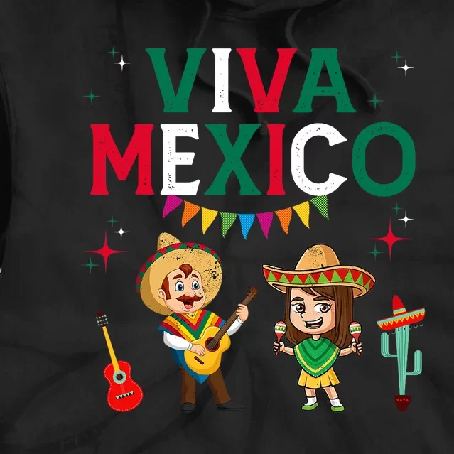 Viva Mexico Boy Girl Maracas Guitar Mexican Independence Tie Dye Hoodie