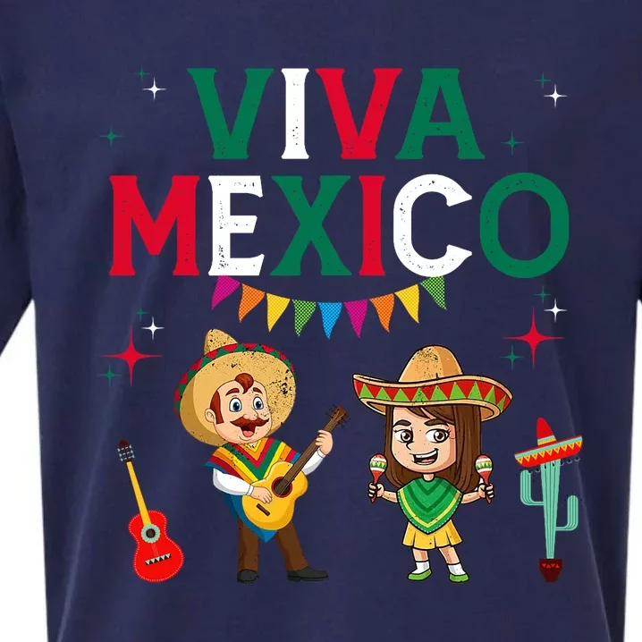 Viva Mexico Boy Girl Maracas Guitar Mexican Independence Sueded Cloud Jersey T-Shirt