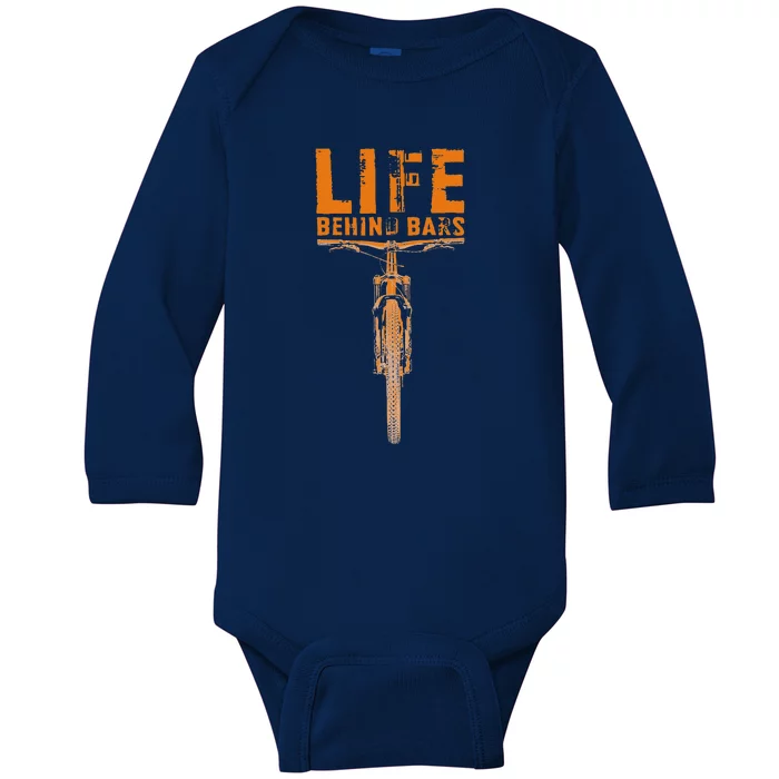 Vintage Mountain Bike Life Behind Bars Baby Long Sleeve Bodysuit