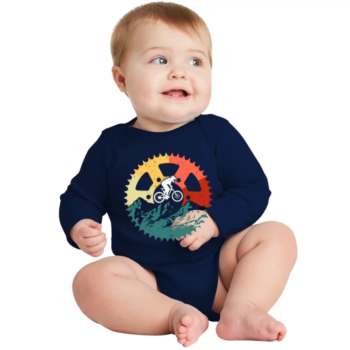 Vintage Mountain Biking Art For Mountain Biker Baby Long Sleeve Bodysuit