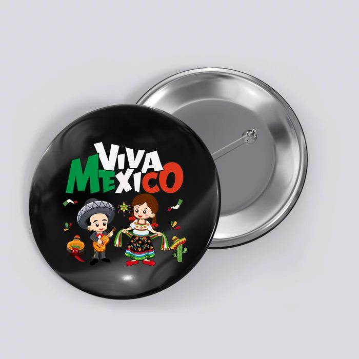 Viva Mexico Boy Girl Guitar Mexican Independence Button