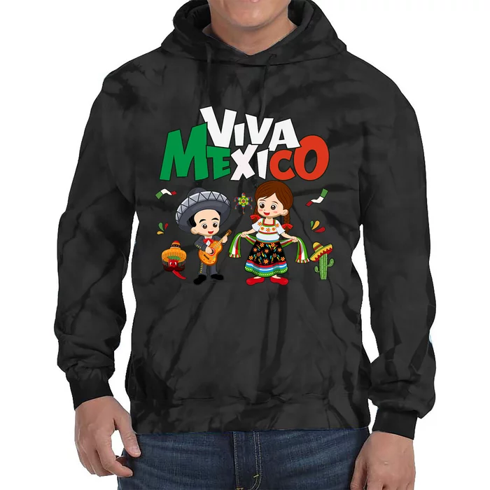 Viva Mexico Boy Girl Guitar Mexican Independence Tie Dye Hoodie