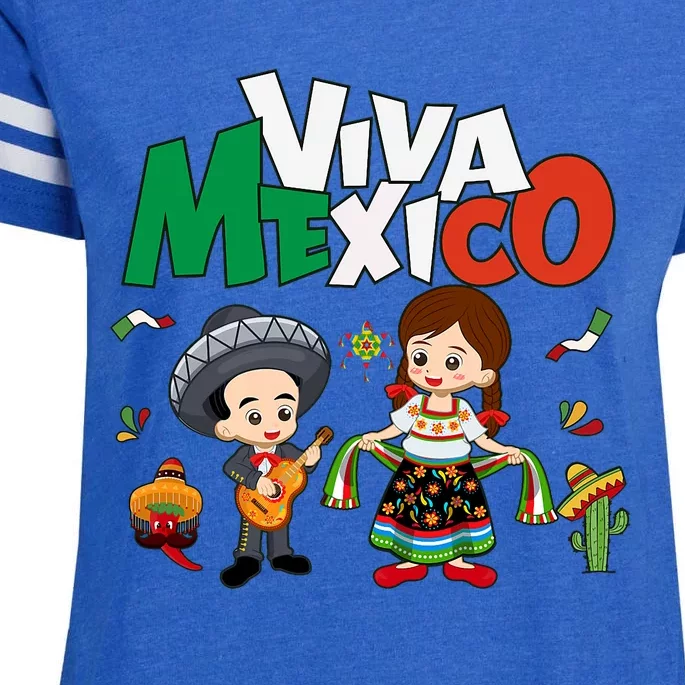 Viva Mexico Boy Girl Guitar Mexican Independence Enza Ladies Jersey Football T-Shirt