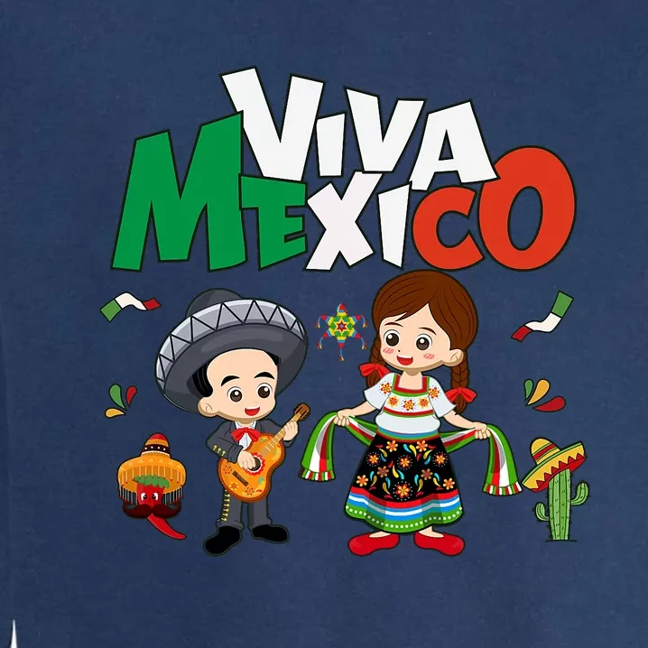 Viva Mexico Boy Girl Guitar Mexican Independence Garment-Dyed Sweatshirt