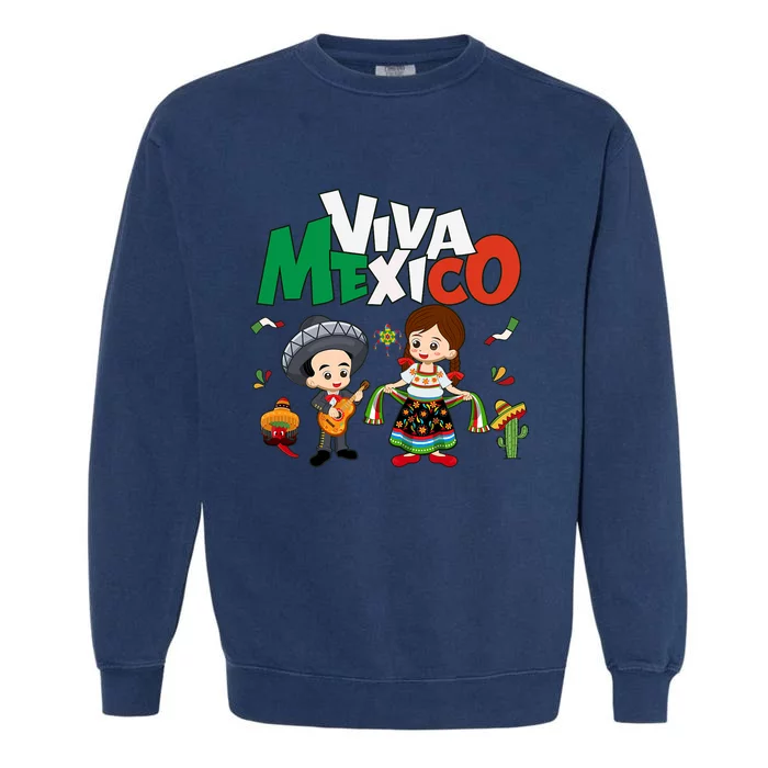 Viva Mexico Boy Girl Guitar Mexican Independence Garment-Dyed Sweatshirt