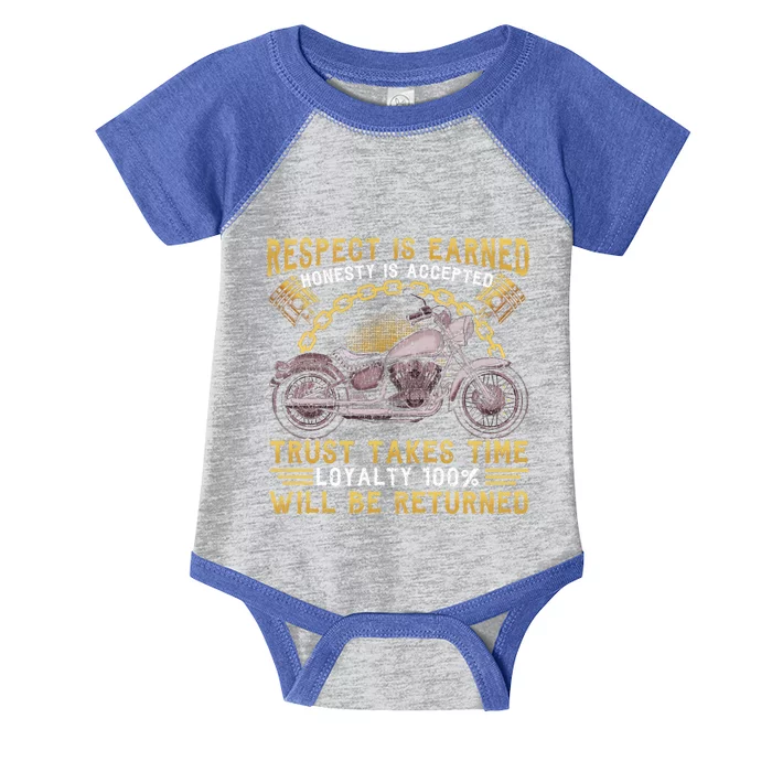 Vintage Motorcycle Biker Respect Honesty Trust Loyalty Gift Infant Baby Jersey Bodysuit