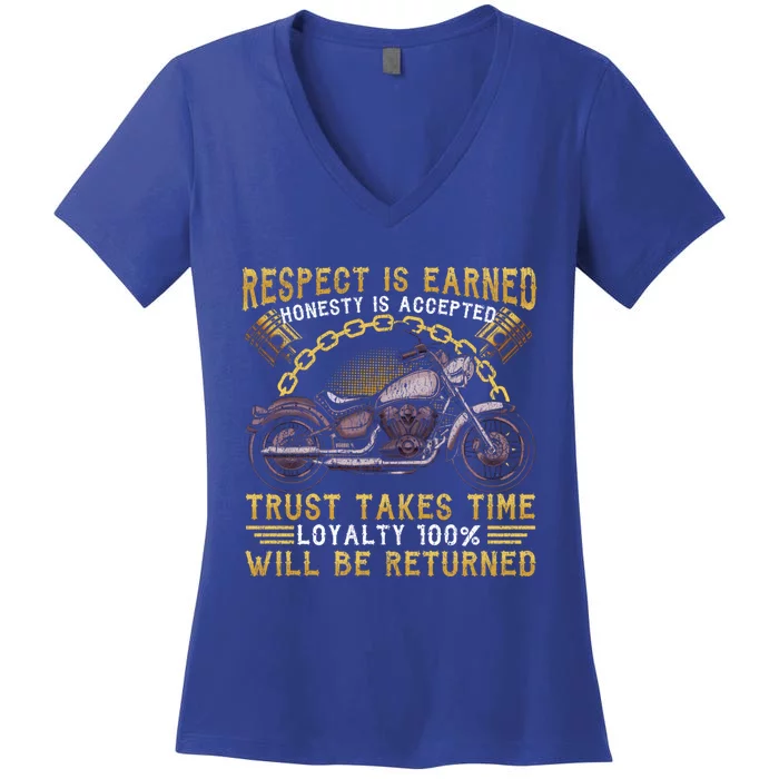 Vintage Motorcycle Biker Respect Honesty Trust Loyalty Gift Women's V-Neck T-Shirt