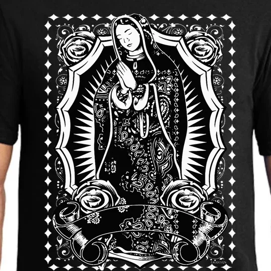 Virgin Mary Black White Bandana Print Chicano Art Cholo Pajama Set