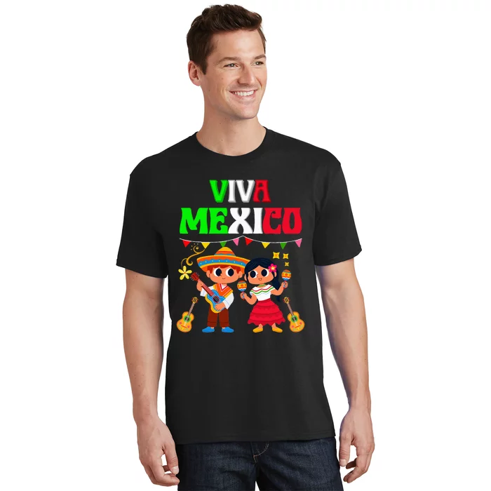 Viva Mexico Boy Girl Maracas Guitar Mexican revolution day T-Shirt