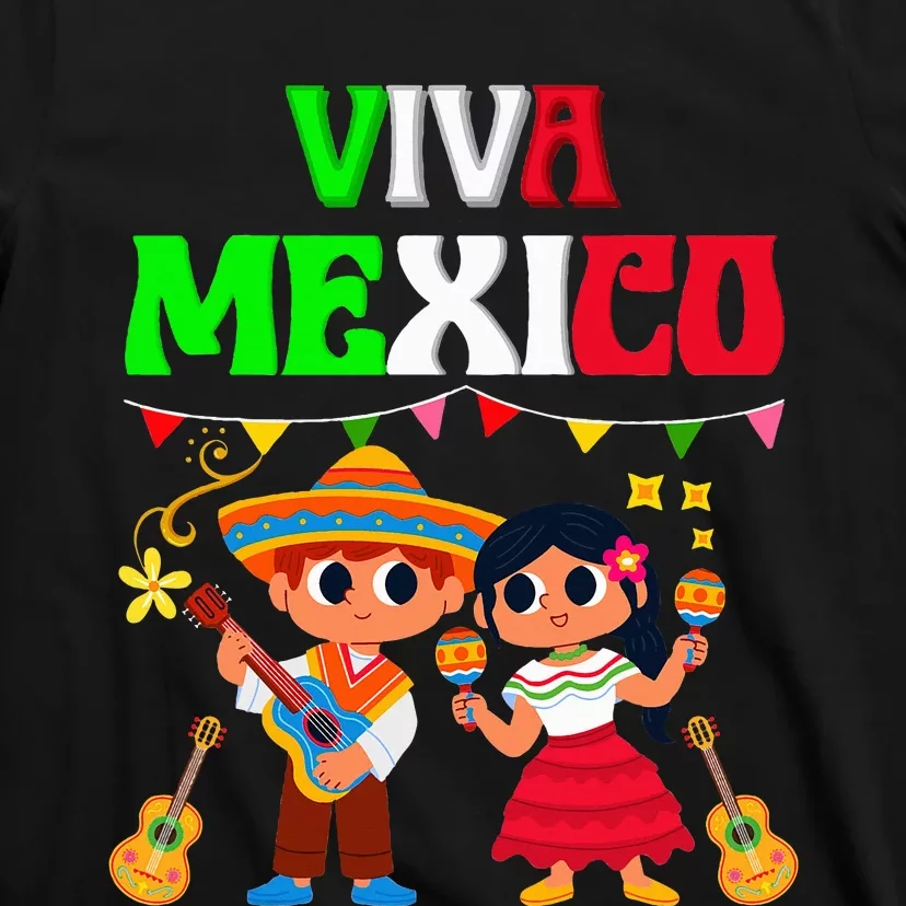 Viva Mexico Boy Girl Maracas Guitar Mexican revolution day T-Shirt