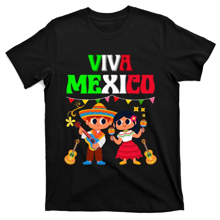 Viva Mexico Boy Girl Maracas Guitar Mexican revolution day T-Shirt