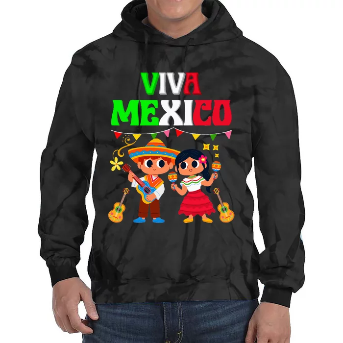 Viva Mexico Boy Girl Maracas Guitar Mexican revolution day Tie Dye Hoodie