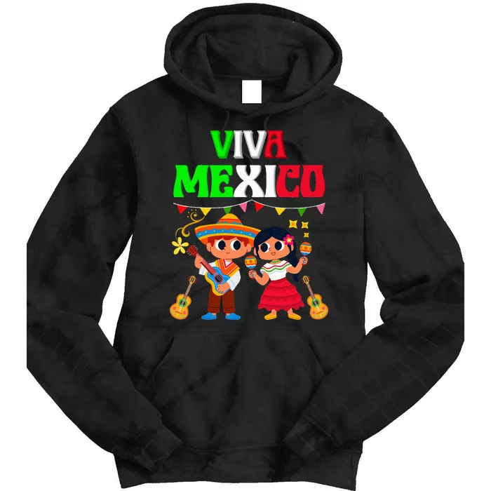 Viva Mexico Boy Girl Maracas Guitar Mexican revolution day Tie Dye Hoodie