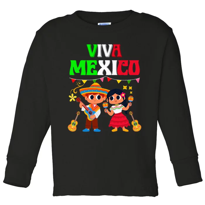 Viva Mexico Boy Girl Maracas Guitar Mexican revolution day Toddler Long Sleeve Shirt