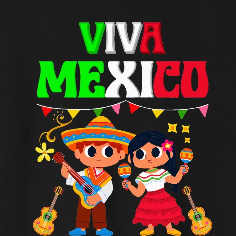 Viva Mexico Boy Girl Maracas Guitar Mexican revolution day Women's Crop Top Tee