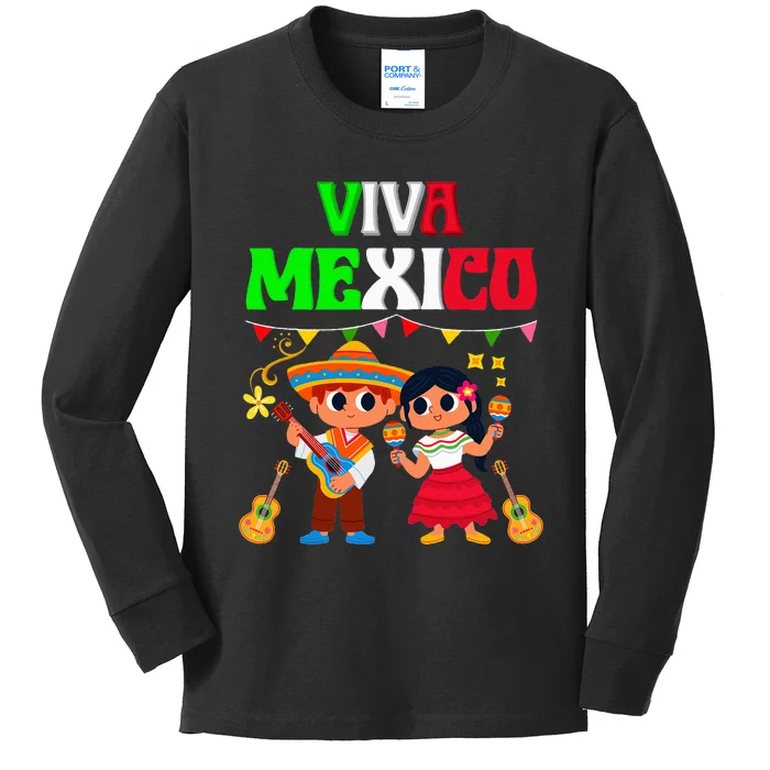 Viva Mexico Boy Girl Maracas Guitar Mexican revolution day Kids Long Sleeve Shirt