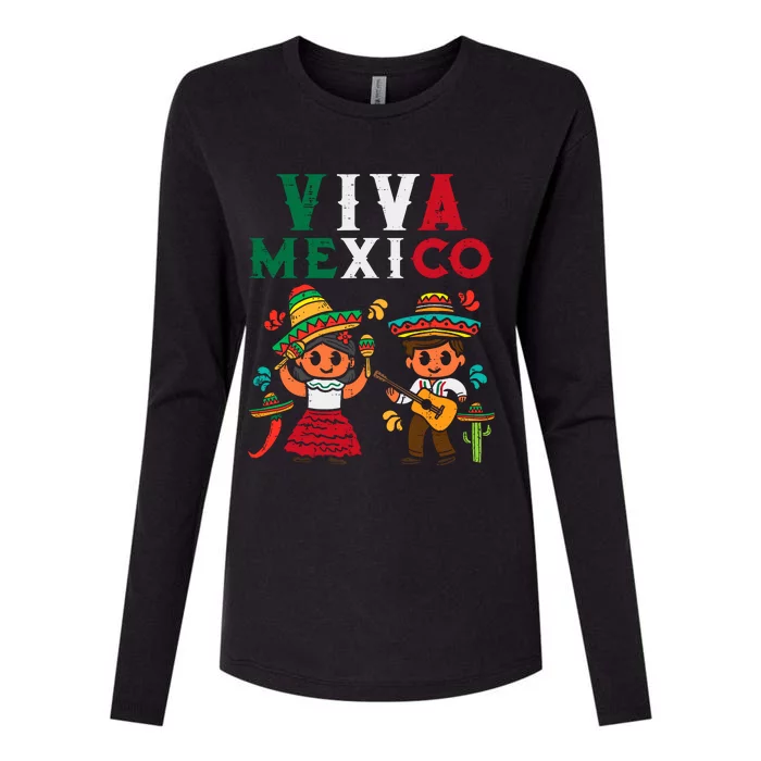 Viva Mexico Boy Girl Maracas Guitar Mexican Independence Womens Cotton Relaxed Long Sleeve T-Shirt