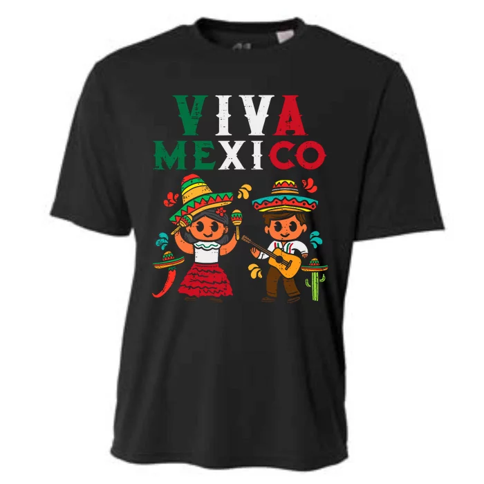 Viva Mexico Boy Girl Maracas Guitar Mexican Independence Cooling Performance Crew T-Shirt