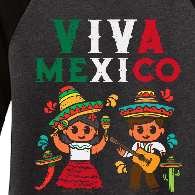 Viva Mexico Boy Girl Maracas Guitar Mexican Independence Women's Tri-Blend 3/4-Sleeve Raglan Shirt