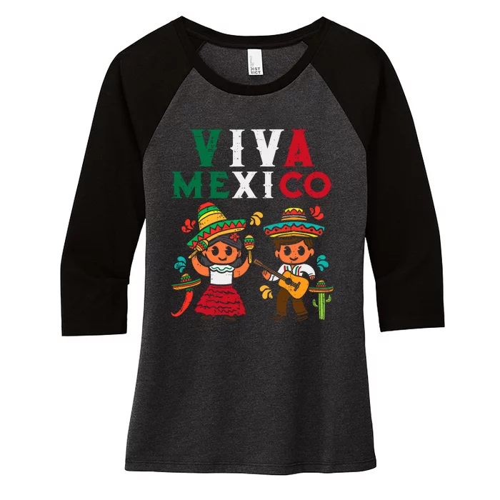 Viva Mexico Boy Girl Maracas Guitar Mexican Independence Women's Tri-Blend 3/4-Sleeve Raglan Shirt