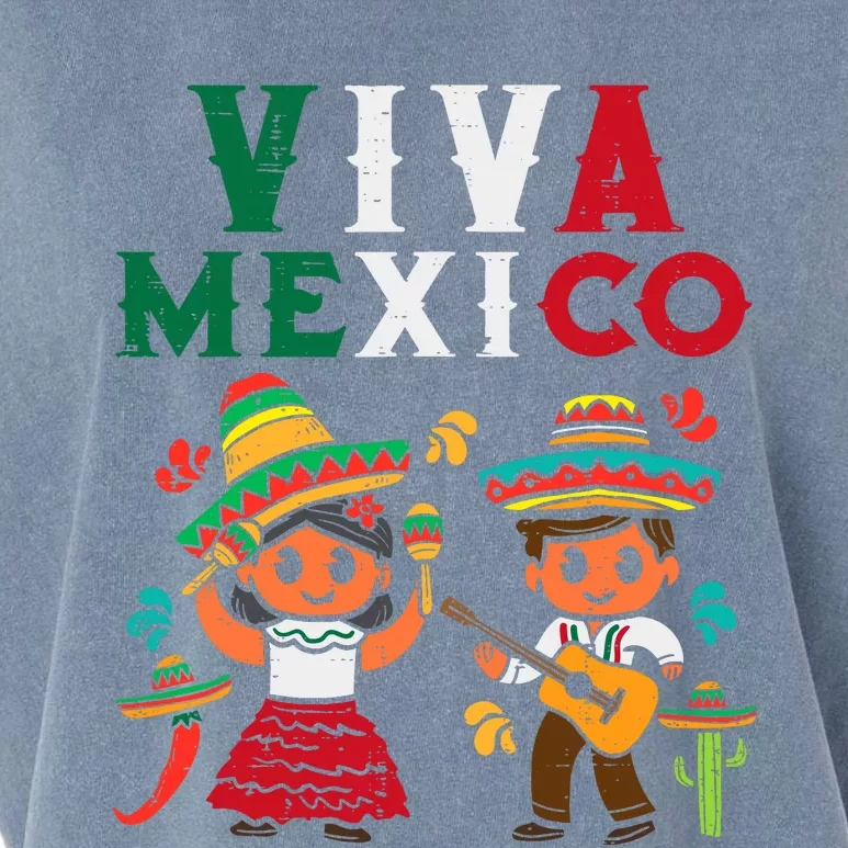 Viva Mexico Boy Girl Maracas Guitar Mexican Independence Garment-Dyed Women's Muscle Tee