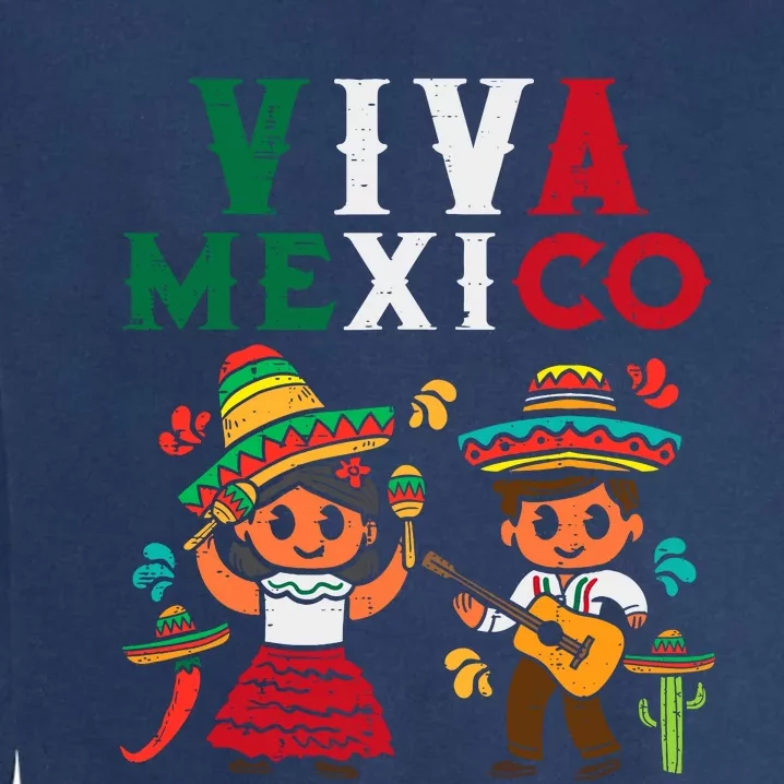 Viva Mexico Boy Girl Maracas Guitar Mexican Independence Garment-Dyed Sweatshirt