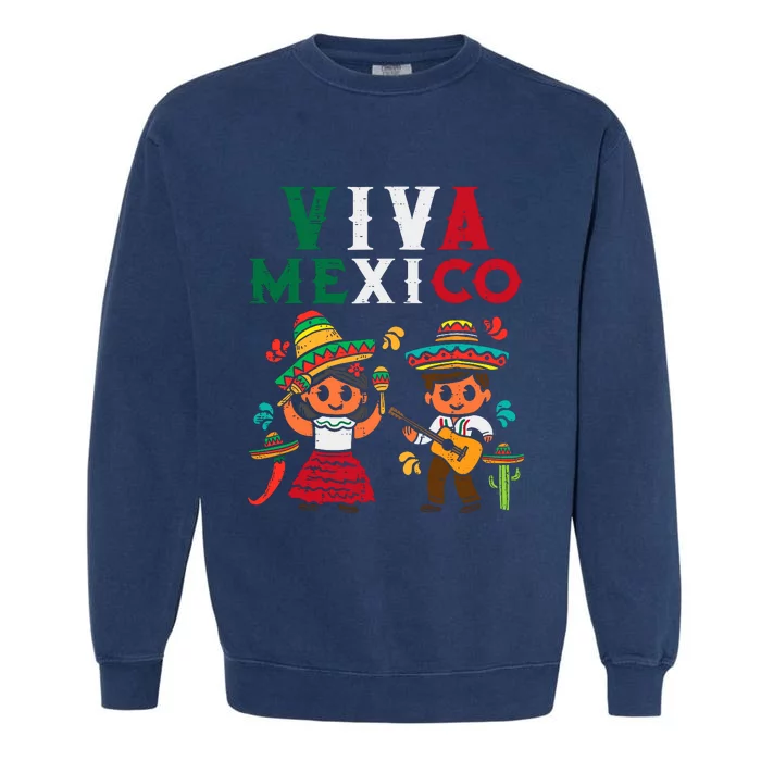 Viva Mexico Boy Girl Maracas Guitar Mexican Independence Garment-Dyed Sweatshirt