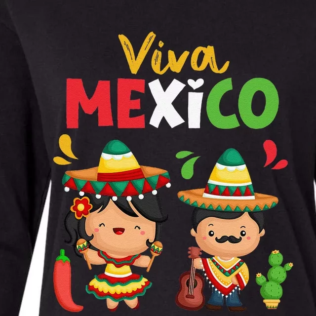 Viva Mexico Boy Girl Maracas Guitar Mexican Independence Gift Womens Cotton Relaxed Long Sleeve T-Shirt