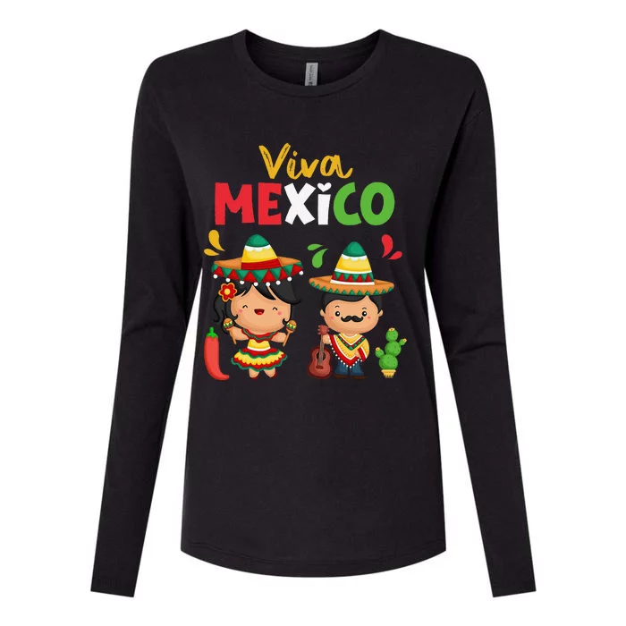 Viva Mexico Boy Girl Maracas Guitar Mexican Independence Gift Womens Cotton Relaxed Long Sleeve T-Shirt