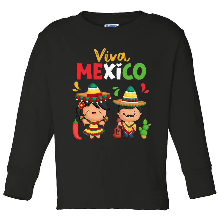 Viva Mexico Boy Girl Maracas Guitar Mexican Independence Gift Toddler Long Sleeve Shirt