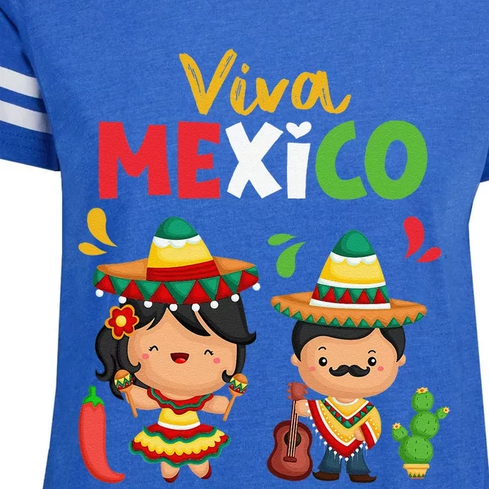 Viva Mexico Boy Girl Maracas Guitar Mexican Independence Gift Enza Ladies Jersey Football T-Shirt