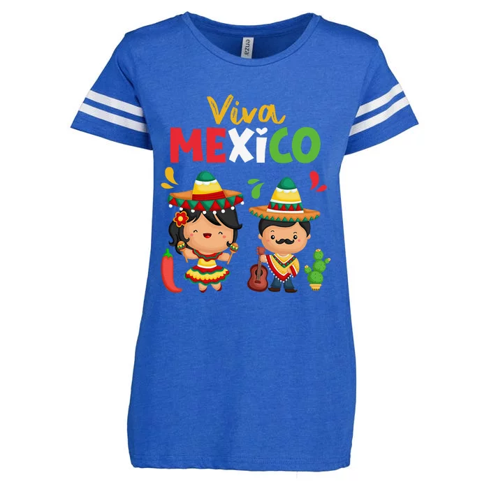 Viva Mexico Boy Girl Maracas Guitar Mexican Independence Gift Enza Ladies Jersey Football T-Shirt