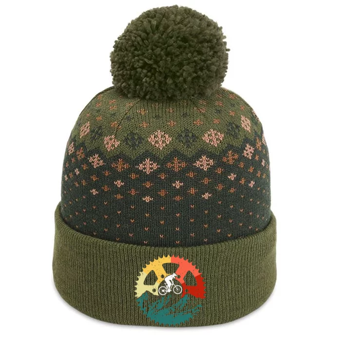 Vintage Mountain Biking Art For Mountain Biker The Baniff Cuffed Pom Beanie