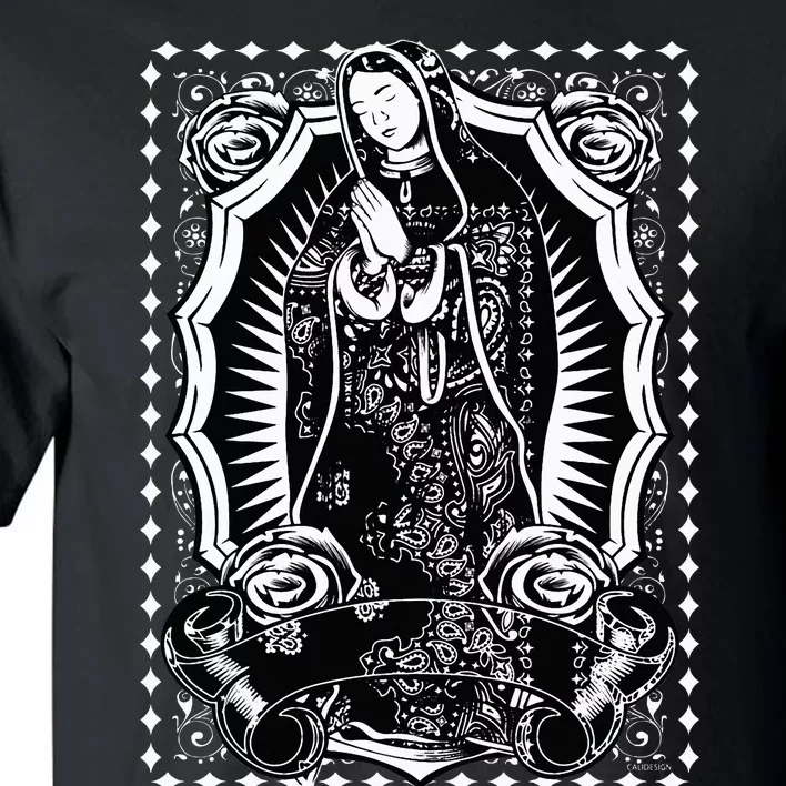 Virgin Mary Black White Bandana Print Chicano Art Cholo Tall T-Shirt