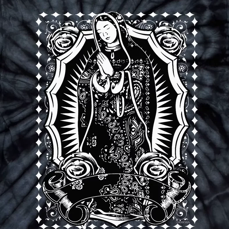 Virgin Mary Black White Bandana Print Chicano Art Cholo Tie-Dye T-Shirt