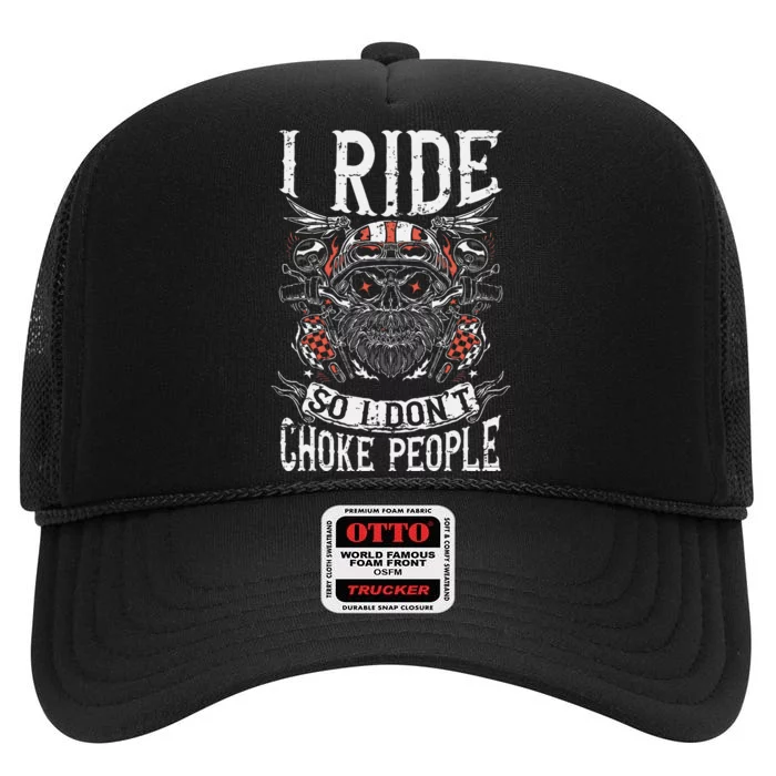 Vintage Motorcycle Biker I Ride So I Dont Choke Skull High Crown Mesh Trucker Hat