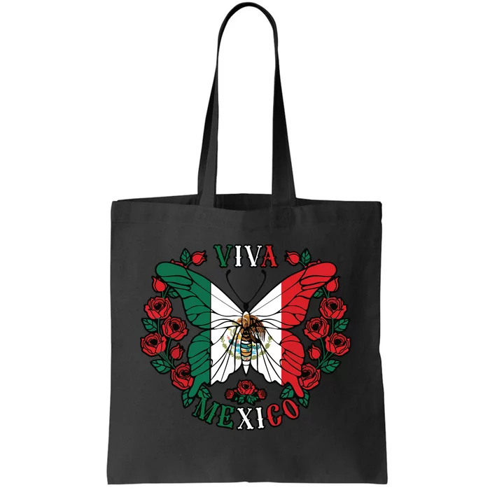 Viva Mexico Butterfly Rose Mexican Independence Tote Bag