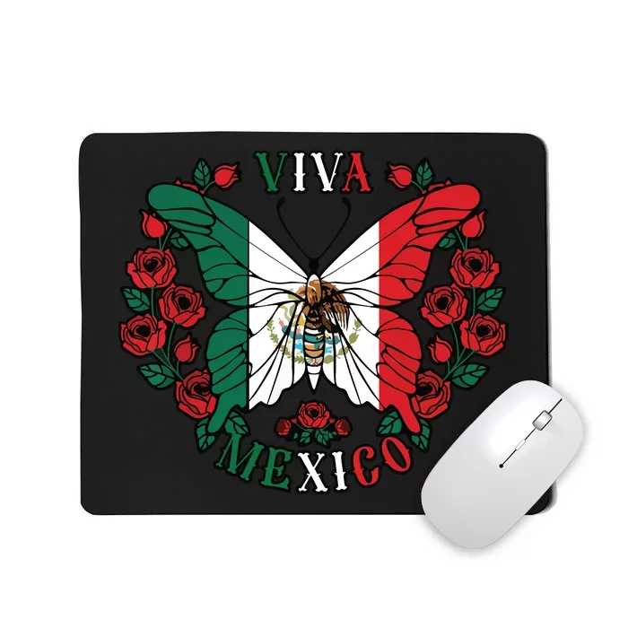 Viva Mexico Butterfly Rose Mexican Independence Mousepad