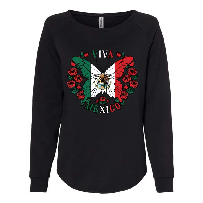 Viva Mexico Butterfly Rose Mexican Independence Womens California Wash Sweatshirt