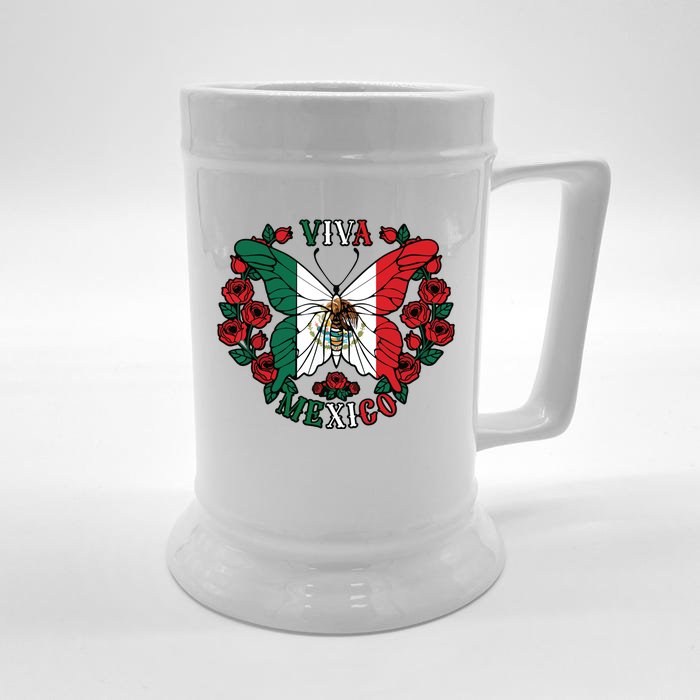 Viva Mexico Butterfly Rose Mexican Independence Front & Back Beer Stein