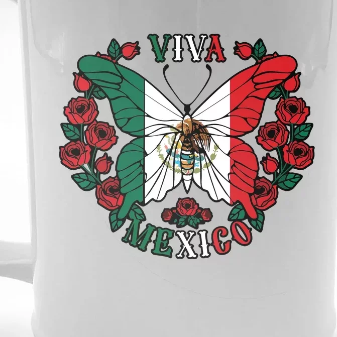 Viva Mexico Butterfly Rose Mexican Independence Front & Back Beer Stein