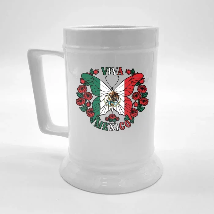 Viva Mexico Butterfly Rose Mexican Independence Front & Back Beer Stein