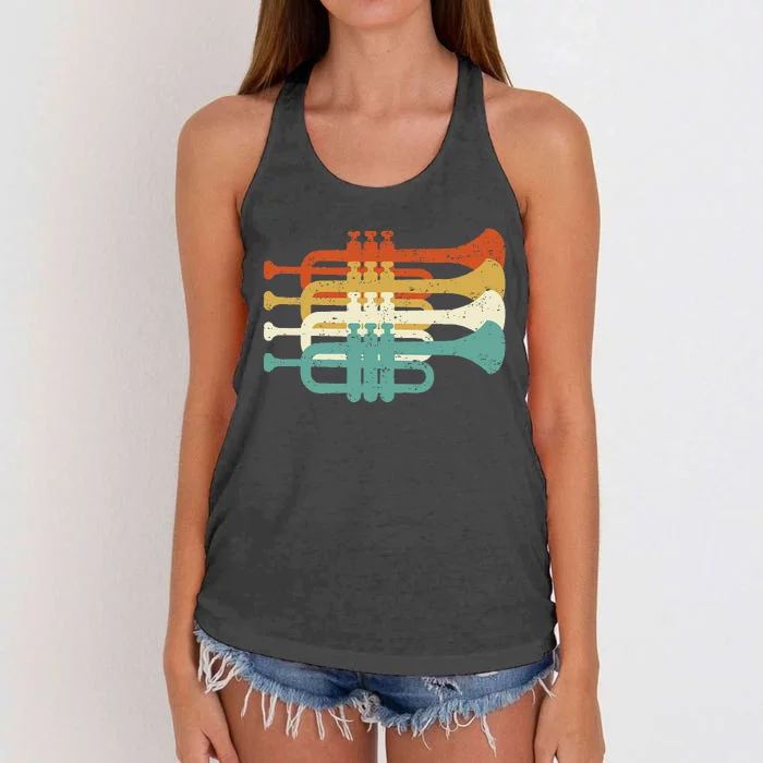 Vintage Marching Band Trumpet Player Retro Design Trumpeter Women's Knotted Racerback Tank