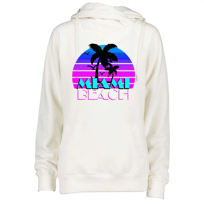 Vintage Miami Beach Womens Funnel Neck Pullover Hood