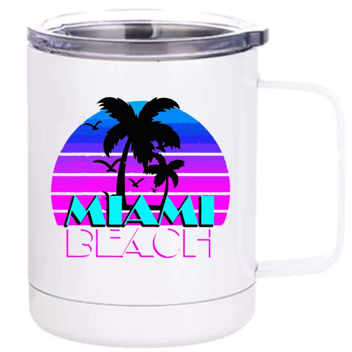 Vintage Miami Beach Front & Back 12oz Stainless Steel Tumbler Cup