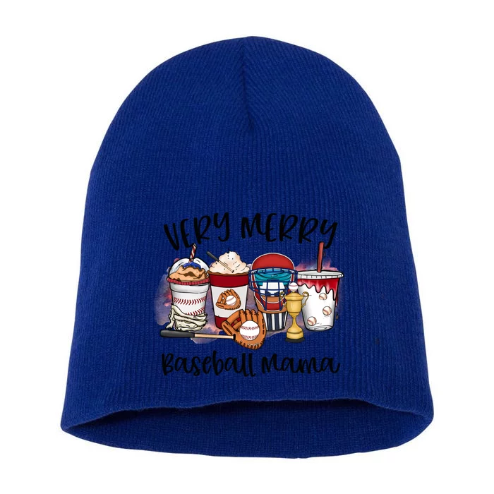 Very Merry Baseball Mama Christmas Coffee Baseball Pajamas Funny Gift Short Acrylic Beanie